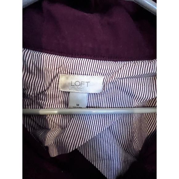 Loft Maroon Cotton Blend Hooded Utility Jacket Size Medium Pockets Neutral - Picture 4 of 11